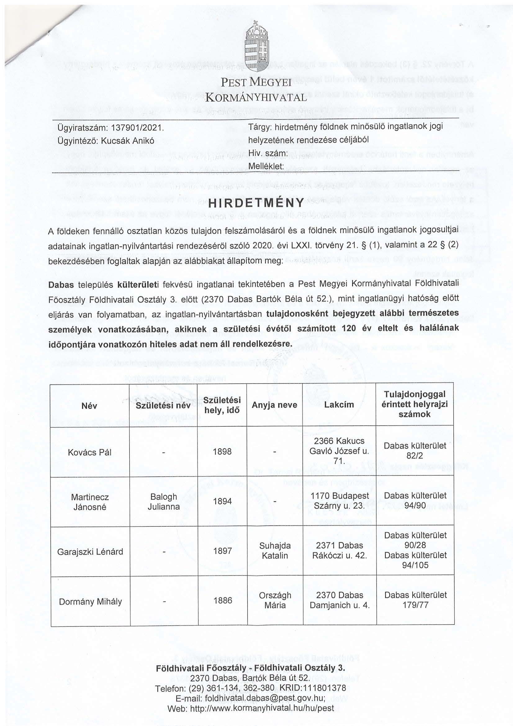 HIV 136 2022. hirdetmeny Oldal 1