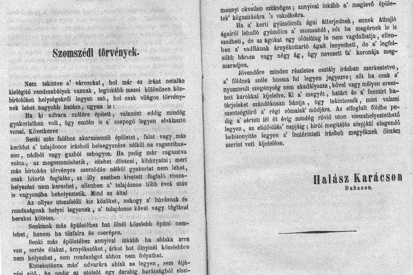 Dabasi Halász Bálint 1848-ban kiadott „Törvényjavaslatok” című kötete