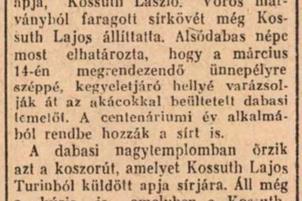 Az 1948-as centenáriumi emlékünnepség Alsódabason