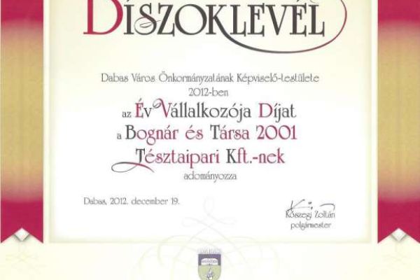 Bognár és Társa 2001 Kft. száraztészta termékei