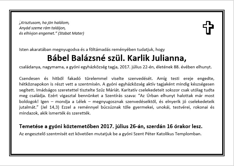 gyaszj babel balazsne karlik julianna