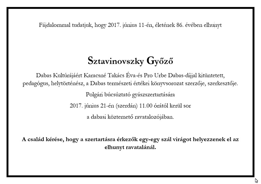 gyaszjelentes sztavinovszky gyozo