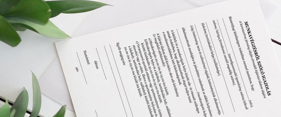 Kijárási tilalom alatti munkavégzésről szóló igazolás - letölthető igazolás minta