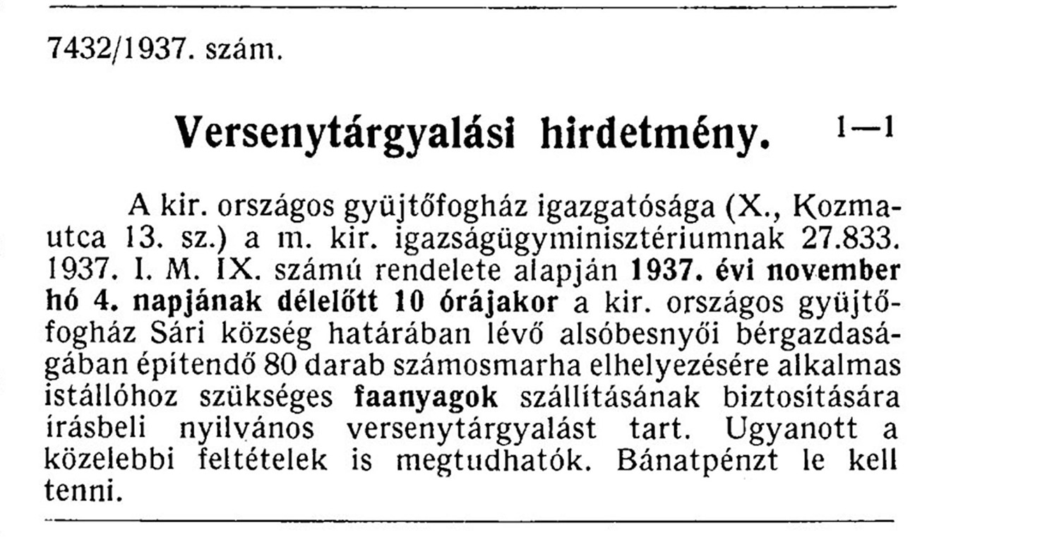 A Királyi Országos Gyűjtőfogház béruradalmának (rabgazdaság) működése 1925-1945